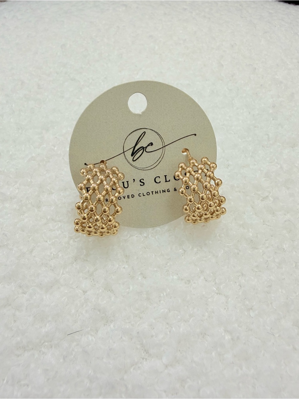 Beaded Gold Mesh Drop Earrings by